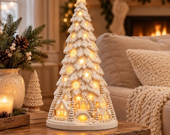 Christmas Village Tree Lamp STL, 3D Printable LED Winter Lantern (Digital Download)
