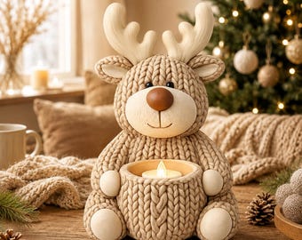 Knitted Reindeer Candle Holder 3D Print File | Christmas Decor (STL + 3MF)