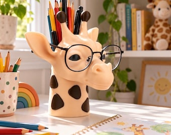 Cute Giraffe Glasses Holder & Pen Organiser | Funny Animal Desk Accessory | Pencil Holder | Unique Gift for Animal Lovers