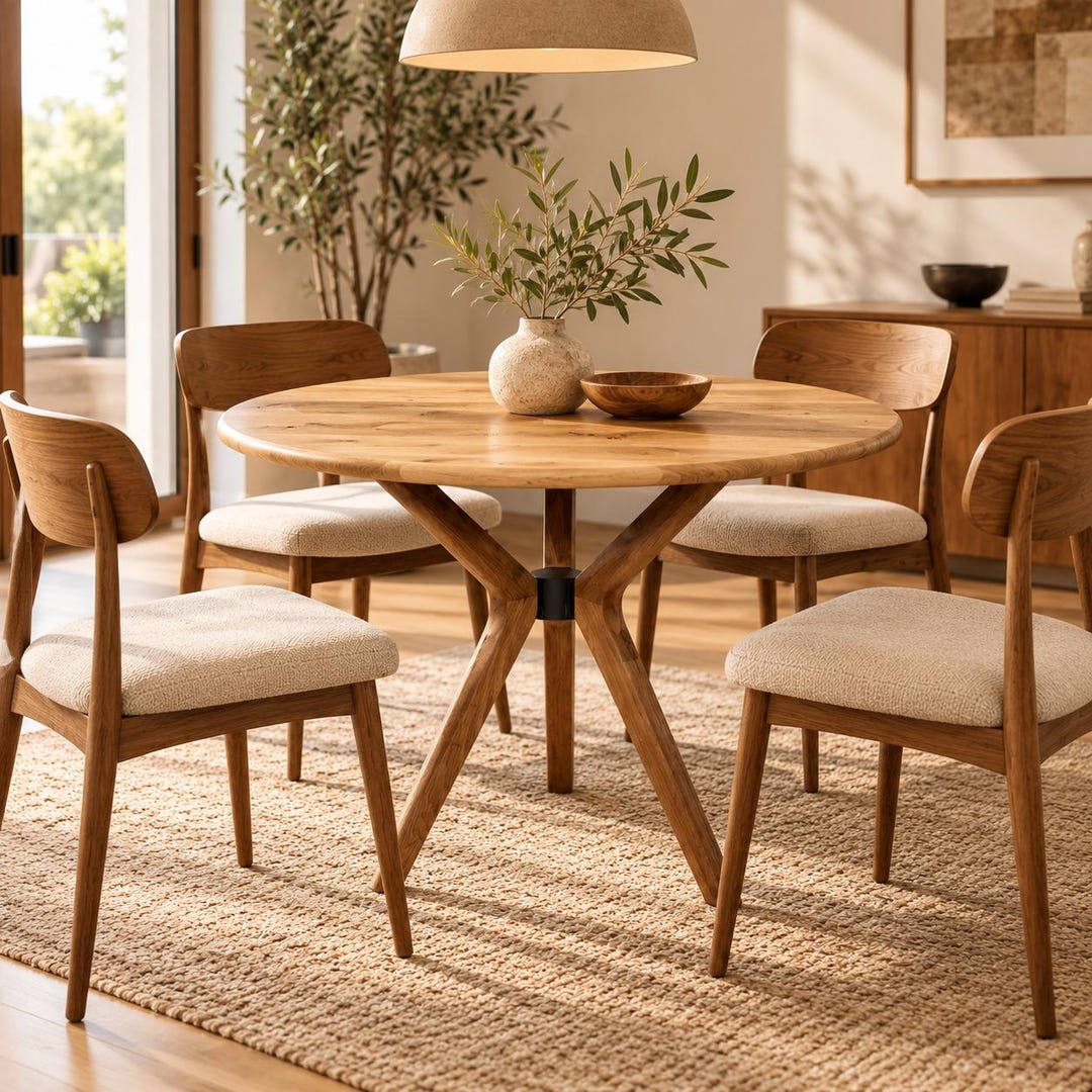 Chestnut Round Wooden Dining Table – Minimalist Design - Etsy