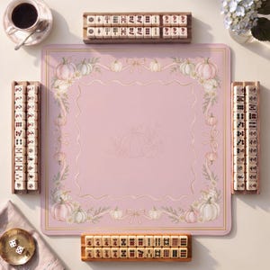 Dusty Rose Pumpkin Patch Mahjong Mat, Dusty Rose Sage Halloween Watercolor Print, Non-Slip with Bag