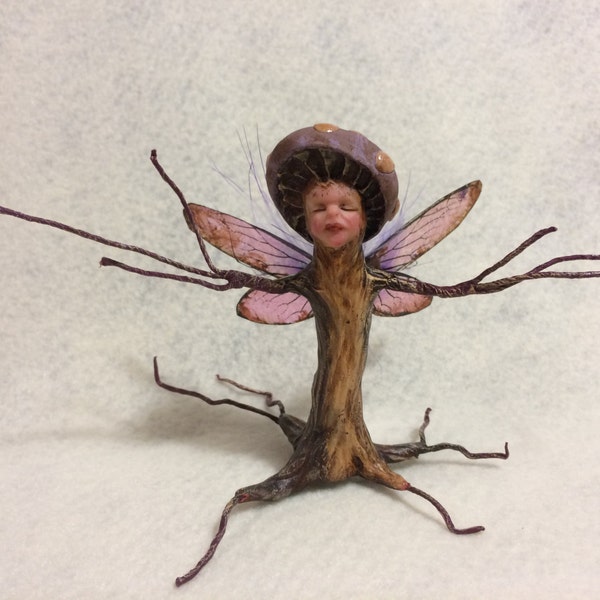 OOAK pixie hongo arte muñeca escultura dríade árbol espíritu mujer miniatura cigarra alas de hadas