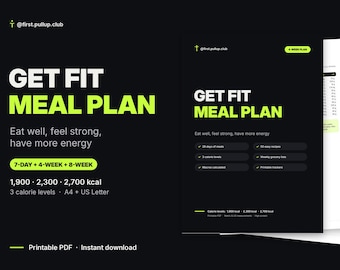 Healthy Meal Plan | Get Fit Printable Diet PDF | Balanced High Protein | 7 Day, 4 Week & 8 Week | Grocery List, Recipes and Habit Tracker