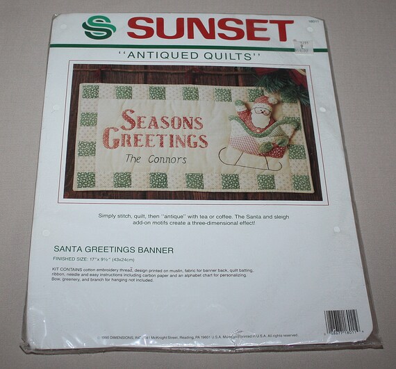 Santa Claus Greetings Banner Dimensions Sunset Antiqued Quilts Etsy
