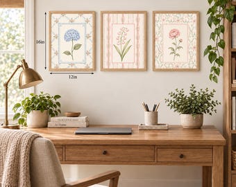 Vintage-Wandbilder-Set für Mädchenzimmer (3-teilig), florale Babyzimmer-Prints, Cottagecore-Dekor