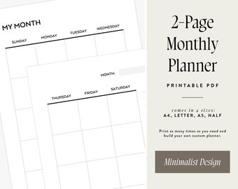 Monthly Planner Printable, Month on One Pages, Monthly Calendar Inserts ...