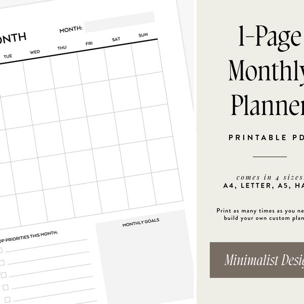 Printable A5 Month on One Page Calendar Etsy