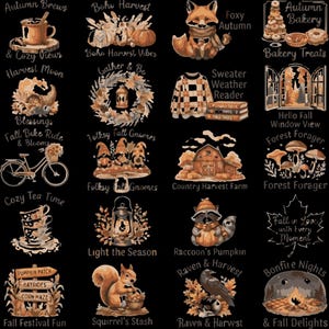 Autumn PNG Bundle, Retro Fall Thanksgiving T-Shirt Design, Boho Harvest Pumpkin Clipart, Cozy Season Sublimation Digital Download