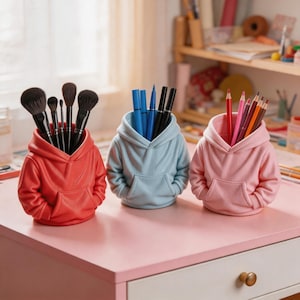 Hoodie Pencil Holder,Cute Desk Organizer, Hoodie Shaped Makeup Brush Holder, Funny Teacher Desk Gift, College Dorm Decor, Pen Pot for Office