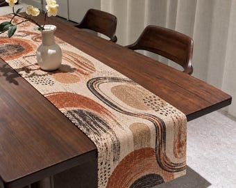 Camino de mesa bohemio, decoración de mesa geométrica abstracta, camino de mesa de comedor moderno, decoración para el hogar de mediados de siglo, regalo de inauguración de casa, decoración de cocina