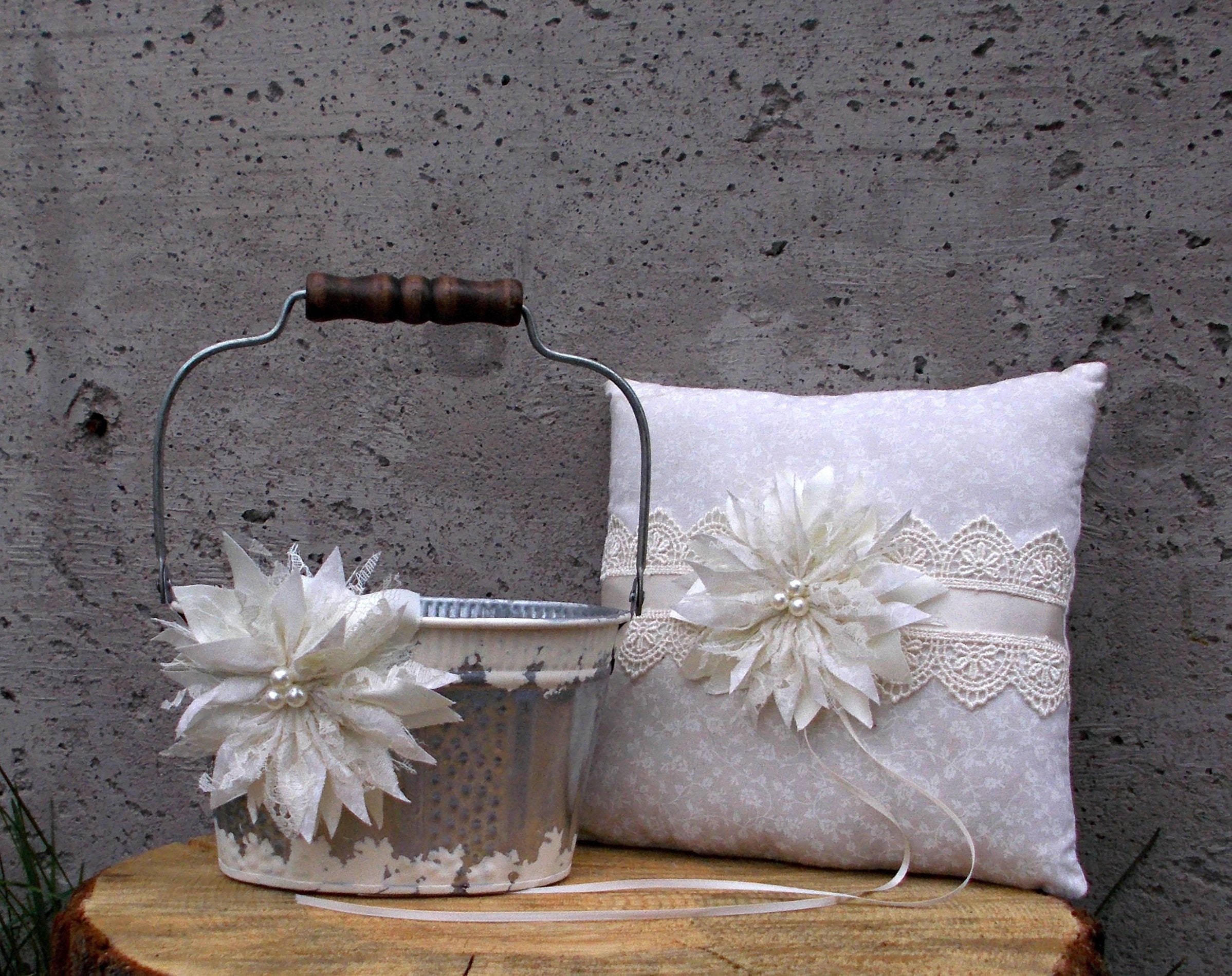 Basket and Pillow Set Wedding Pillow and Basket Flower Girl Etsy