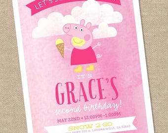 Peppa Pig Birthday Digital Invitation // ice cream // - 5x7 Printable