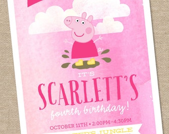 Digital Peppa Pig Birthday Invitation // muddy puddle // - 5x7 Printable