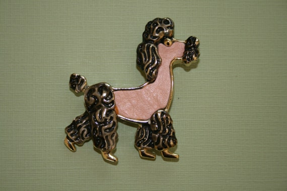 1950's Pink Leather Poodle Dog Pin Brooch