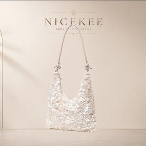 Ivory Sequin Shoulder Bag, Sparkly Evening Purse