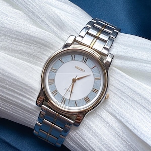 Seiko Lucent Vintage 1990s Brushed Silver Stardust Bezel Roman numeral Two-Tone Quartz Watch