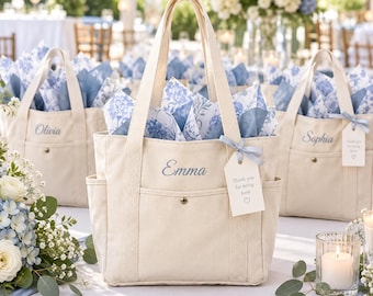 Personalized Bridesmaid Tote Bag, Custom Name Embroidered Canvas Tote, Bachelorette Party Gift, Wedding Party Bag, Bride Tribe Gift