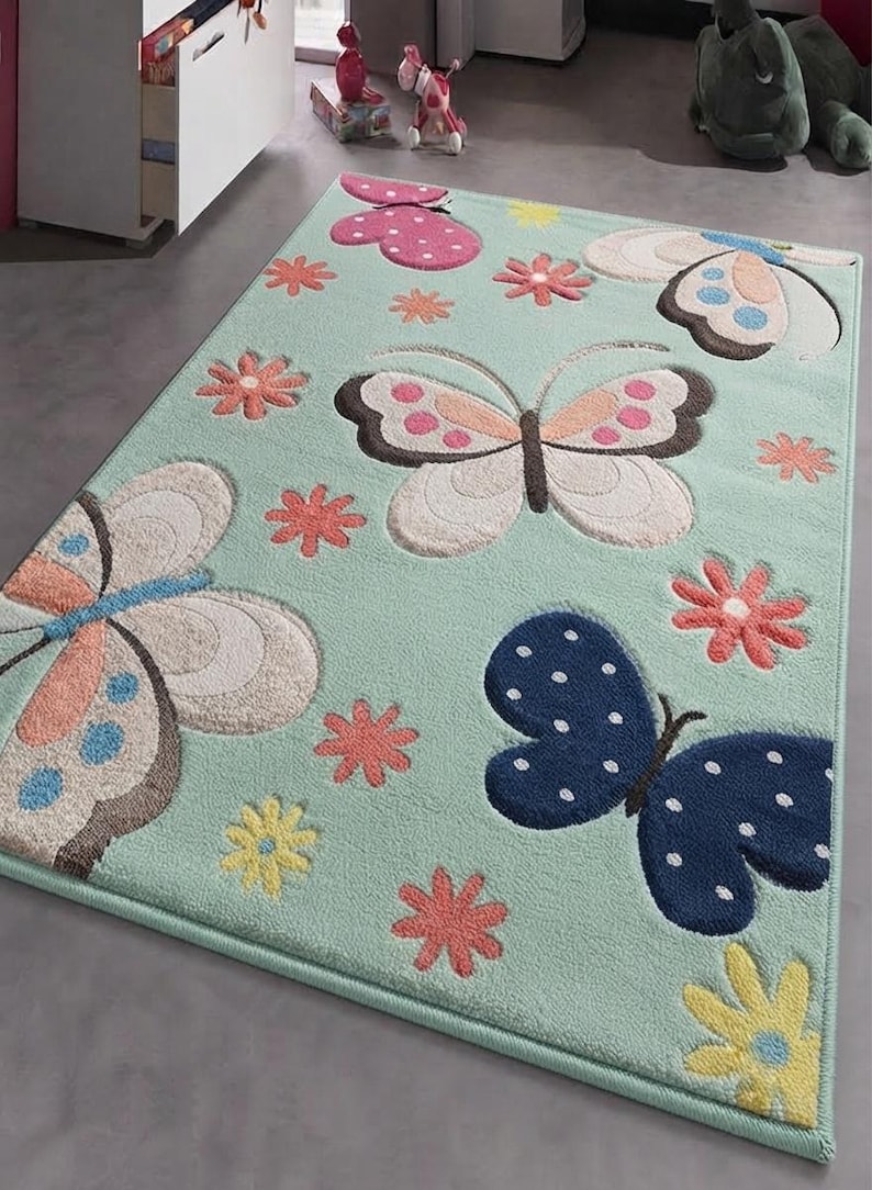 Pink Butterfly Rugs Butterfly Nursery Rug, Kids Room Rug, Handmade Tufted Rug, Colorful ...