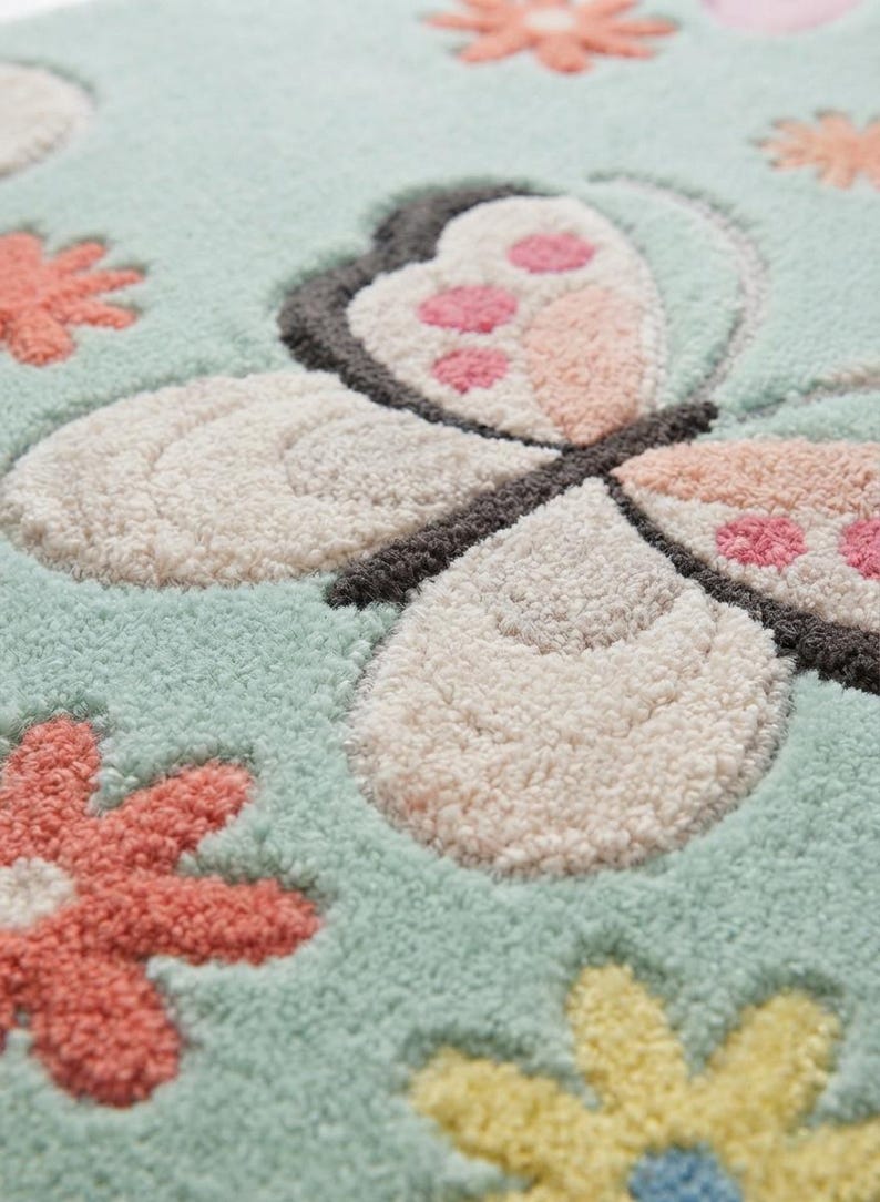 Pink Butterfly Rugs Butterfly Nursery Rug, Kids Room Rug, Handmade Tufted Rug, Colorful ...