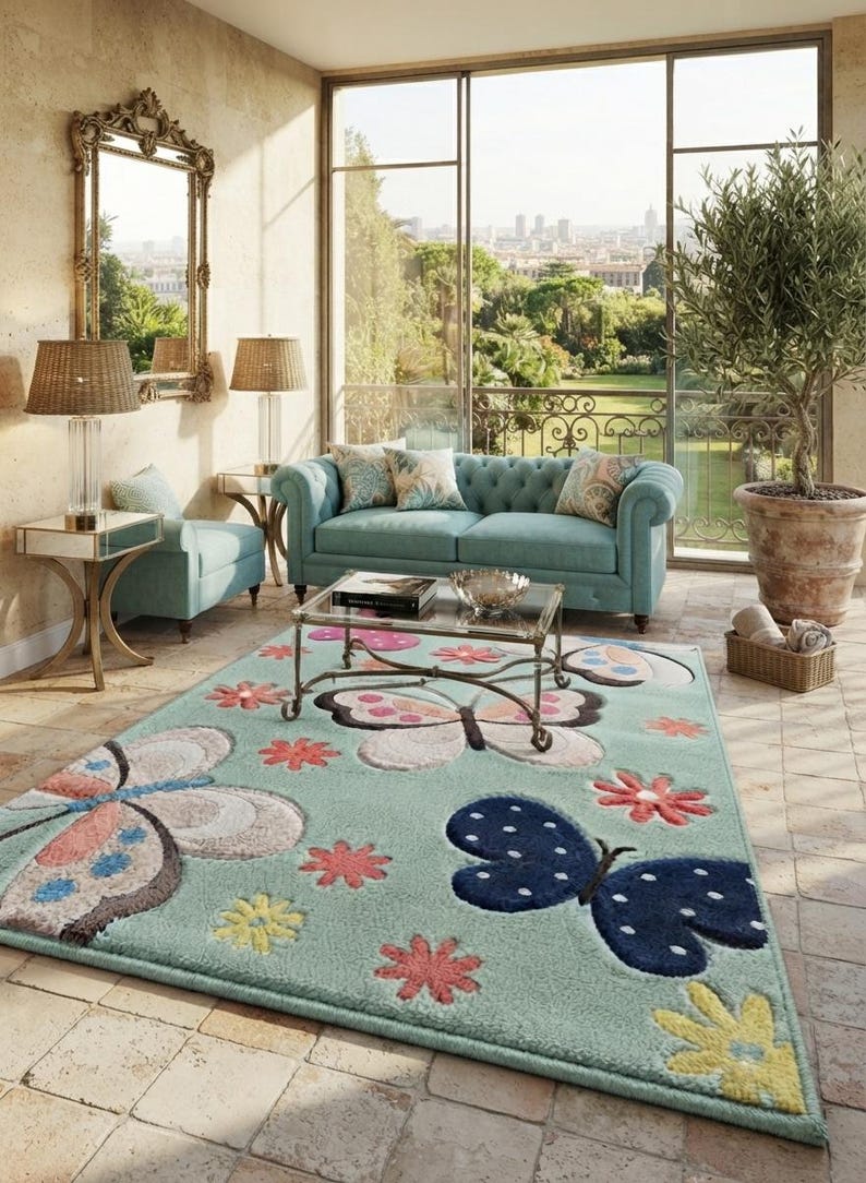 Pink Butterfly Rugs Butterfly Nursery Rug, Kids Room Rug, Handmade Tufted Rug, Colorful ...