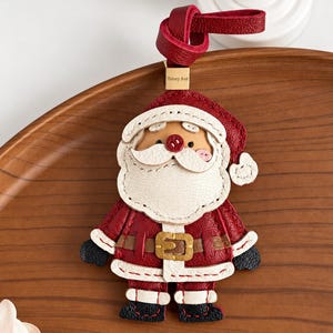 Weihnachtsmann-Taschenanhänger aus Leder, festliche Weihnachtsstimmung, Geschenk für Kinder und Weihnachtsliebhaber