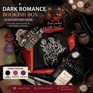 Dark Romance Bookish Box - Gothic Reader Set - Dark Romance Book Lover Box with Soy Candles, Metal Bookmarks, Reading Lamp & Bookish Merch