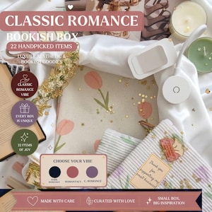Klassisk romantisk boklåda - Modern romansläsare presentset - Kryddig boklåda med sojaljus, läslampa, tygkasse och anteckningskit