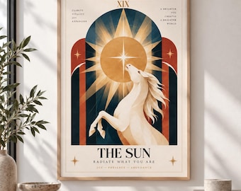 The Sun Tarot Art Print: Celestial Horse, Modern Mystical Wall Art