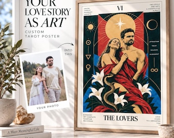 Custom Couple Portrait from Photo: Personalized Lovers Tarot Card Wall Art | Romantic Anniversary Engagement Gift | Digital Download