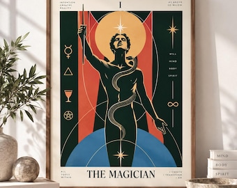 The Magician Tarot Print: Bold Editorial Poster, Modern Mystical Art