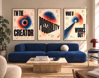 Growth Mindset Poster Set of 3, Motivational Typography Prints, Manifestation Quote Wall Art, Editorial