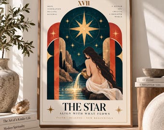 The Star Tarot Wall Art: Modern Celestial Tarot Poster, Mystical Witchy Home Decor