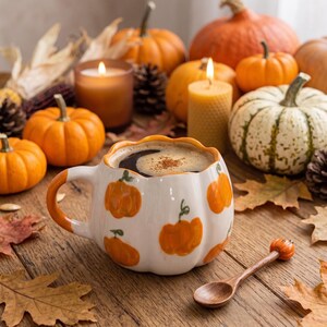 Pumpa Keramisk Mugg - Handgjord Pumpaformad Kaffekopp för Höstdekor, Handgjord Temugg Mysig Halloweenpresent
