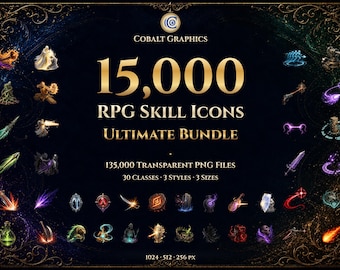 Ultimate RPG Skill Icons: 15,000 Designs, 30 Class Transparent PNG Bundle