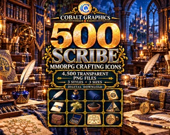 500 Scribe Icons PNG, Fantasy RPG Quills, Ink, Books, Scrolls and Crafting Materials