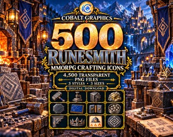 500 Runesmith Icons PNG, Fantasy RPG Runestones, Engraving Tools and Crafting Materials