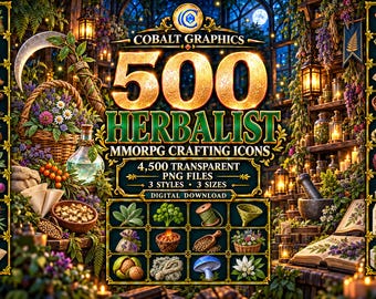 500 Herbalist Icons PNG, Fantasy RPG Herbs, Plants, Gathering Tools and Botanical Crafting