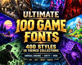 100 Game Fonts Bundle, 400 Styles | Fantasy and Sci-Fi Typography | TTF OTF, Unity, Unreal and Web