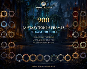 900 Fantasy Token Frames Bundle, 60 Themes, Transparent PNG Masks (Digital Download)