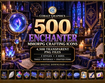 500 Enchanter Icons PNG, Fantasy Enchantments, Materials and RPG Crafting Tools