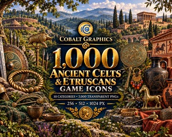 Ancient Celtic and Etruscan Game Icons, 1000 RPG PNG Variants, Fantasy Inventory Art