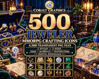 500 Jeweler Icons PNG, Fantasy RPG Gems, Jewelry and Crafting Tools