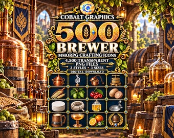 500 Brewing Icons PNG, Fantasy RPG Ingredients, Barrels & Tavern Goods