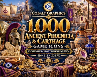 Ancient Phoenicia and Carthage Game Icons, 1000 Designs, RPG Inventory and Crafting PNG Bundle