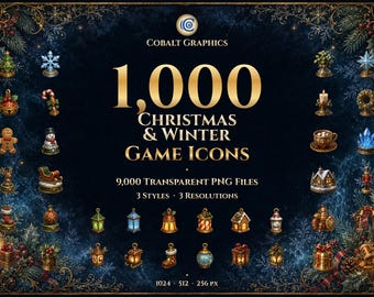 Christmas and Winter Game UI Icons: 1,000 Transparent PNG Designs