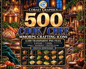 500 Cooking Icons PNG, Fantasy RPG Food, Ingredients, Kitchen Tools and Chef Crafting
