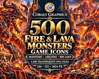 Fire & Lava Monsters Game Icons | 500 | Monsters, Abilities and RPG Loot PNG