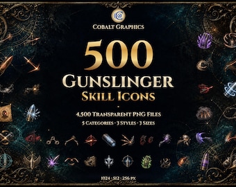 Gunslinger and Outlaw Skill Icons: 500 RPG Designs, Transparent PNG Pack