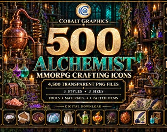 500 Alchemy Icons PNG, Fantasy Potions, Ingredients and RPG Crafting Tools