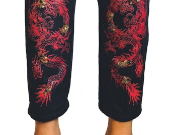 dragon print jeans